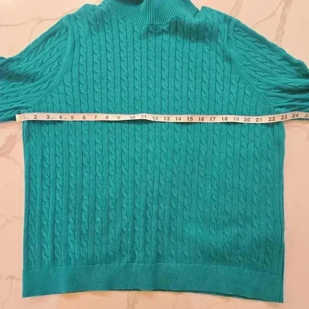 Lands End Cotton Cable Knit Cowl Neck Sweater Green Womens Size XL - Picture 8 of 10
